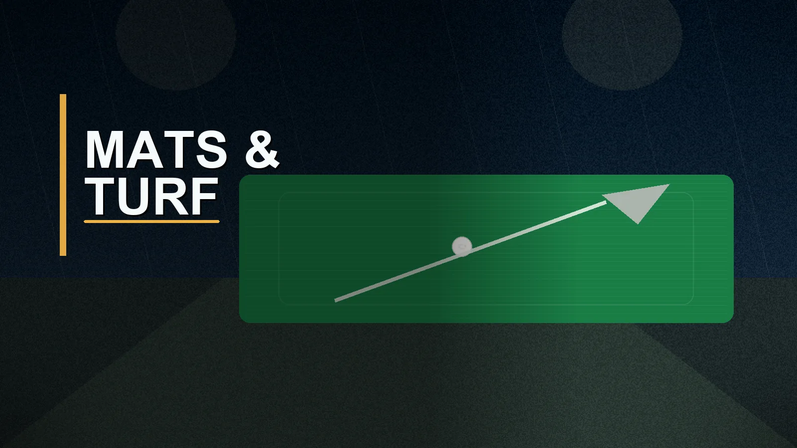 Golf hitting mat with club and ball on indoor turf